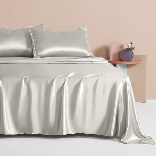 Silk Flat Sheet, Fog Grey