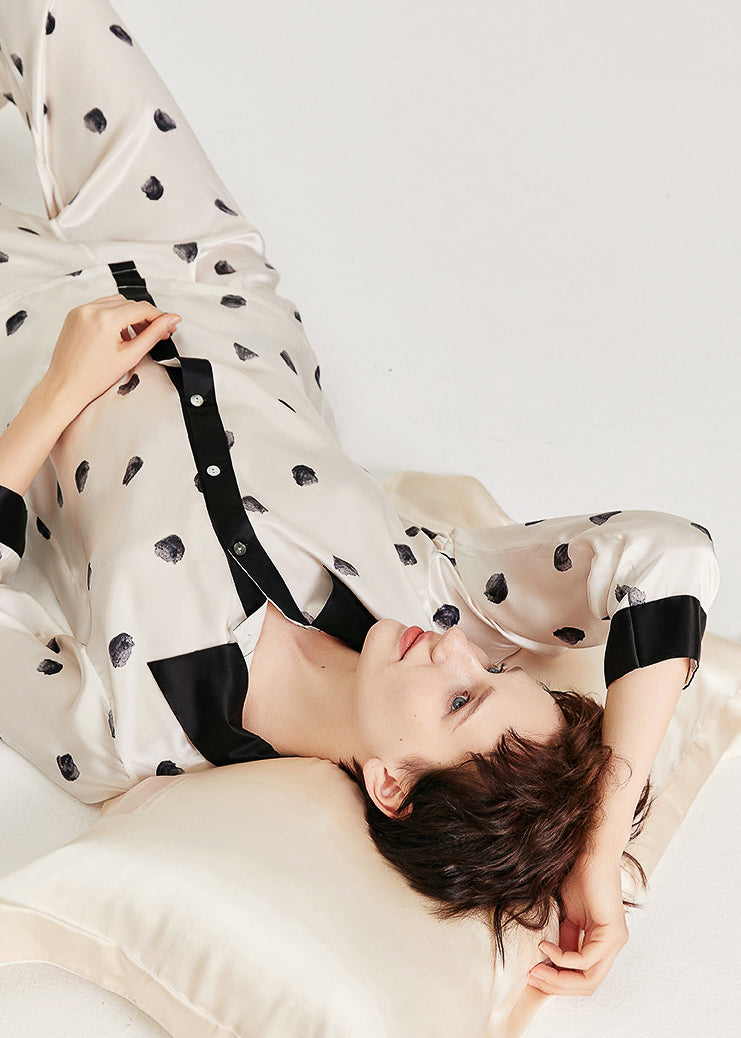 Silk Long Sleeve Pajama Set, Polka Dot Print