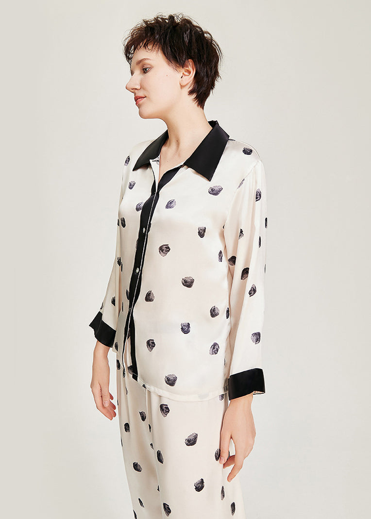 Silk Long Sleeve Pajama Set, Polka Dot Print