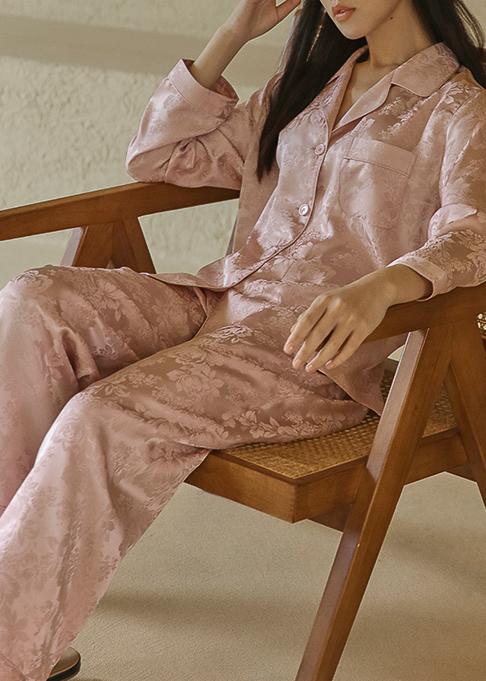 Jacquard Silk Pajama Set, Pearl Pink