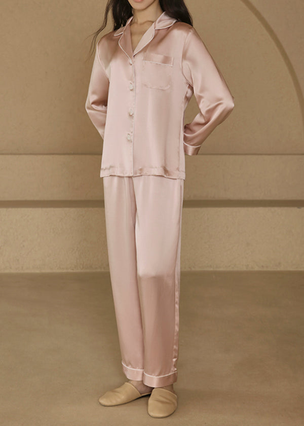 Piped Silk Pajama Set, Pastel