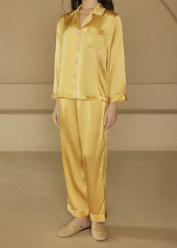 Piped Silk Pajama Set, Golden Yellow
