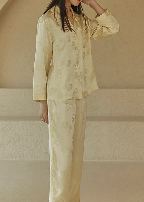 Jacquard Silk Pajama Set, Pale Lime